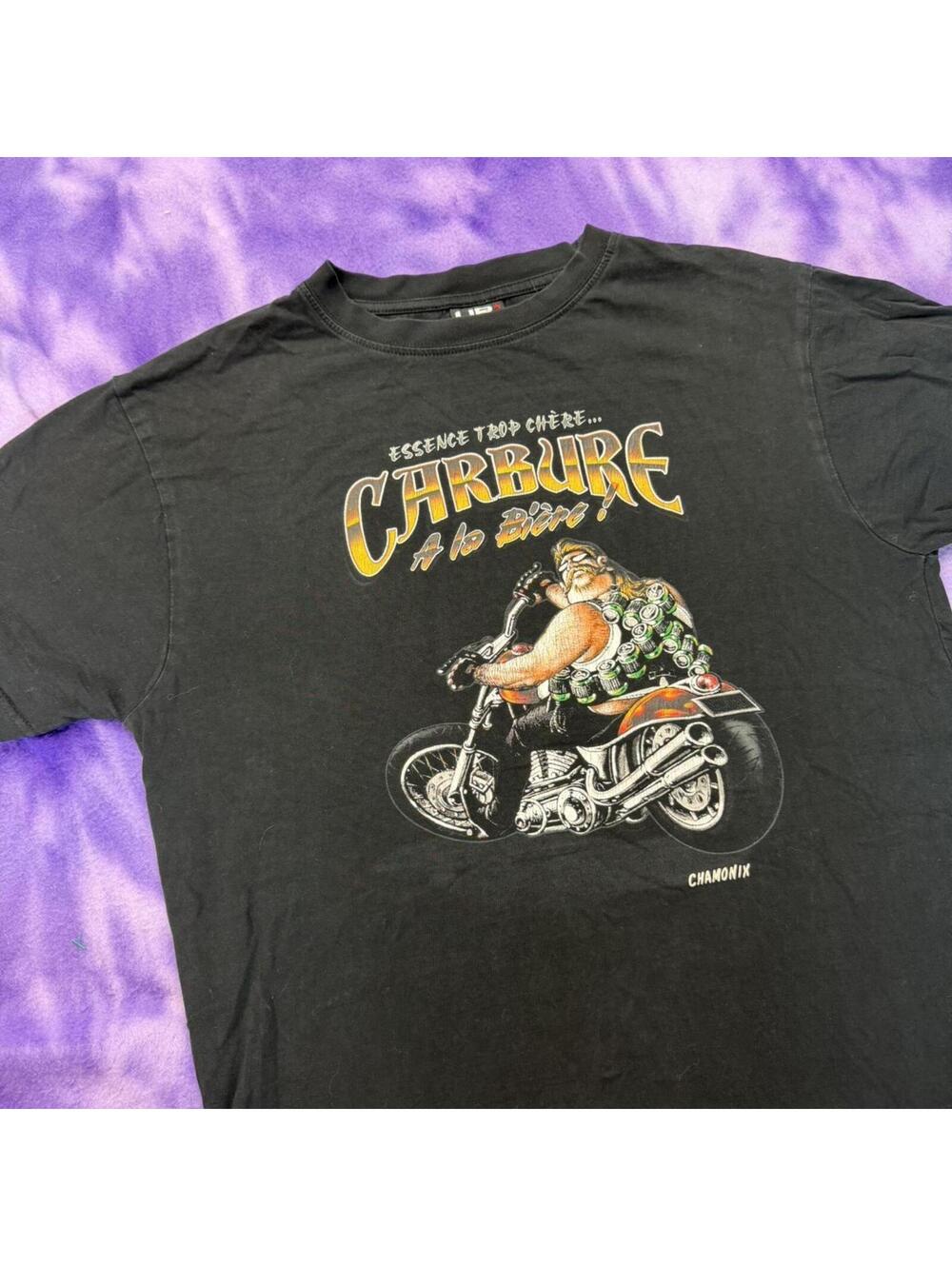 French vintage biker tee chamonix gas beer